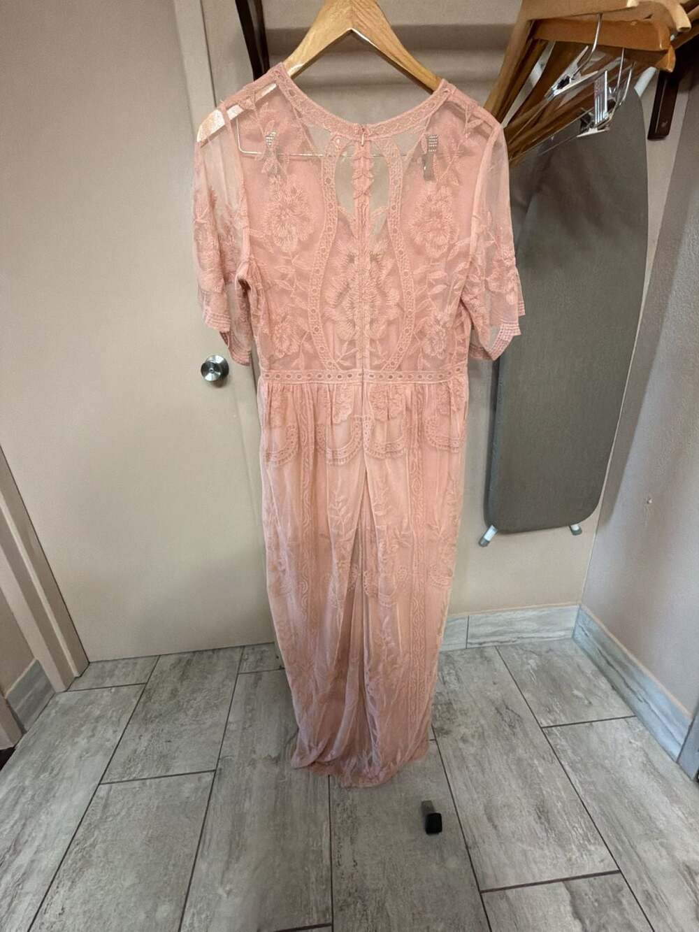 PinkBlush Light Pink Lace Mesh Overlay Maxi Dress